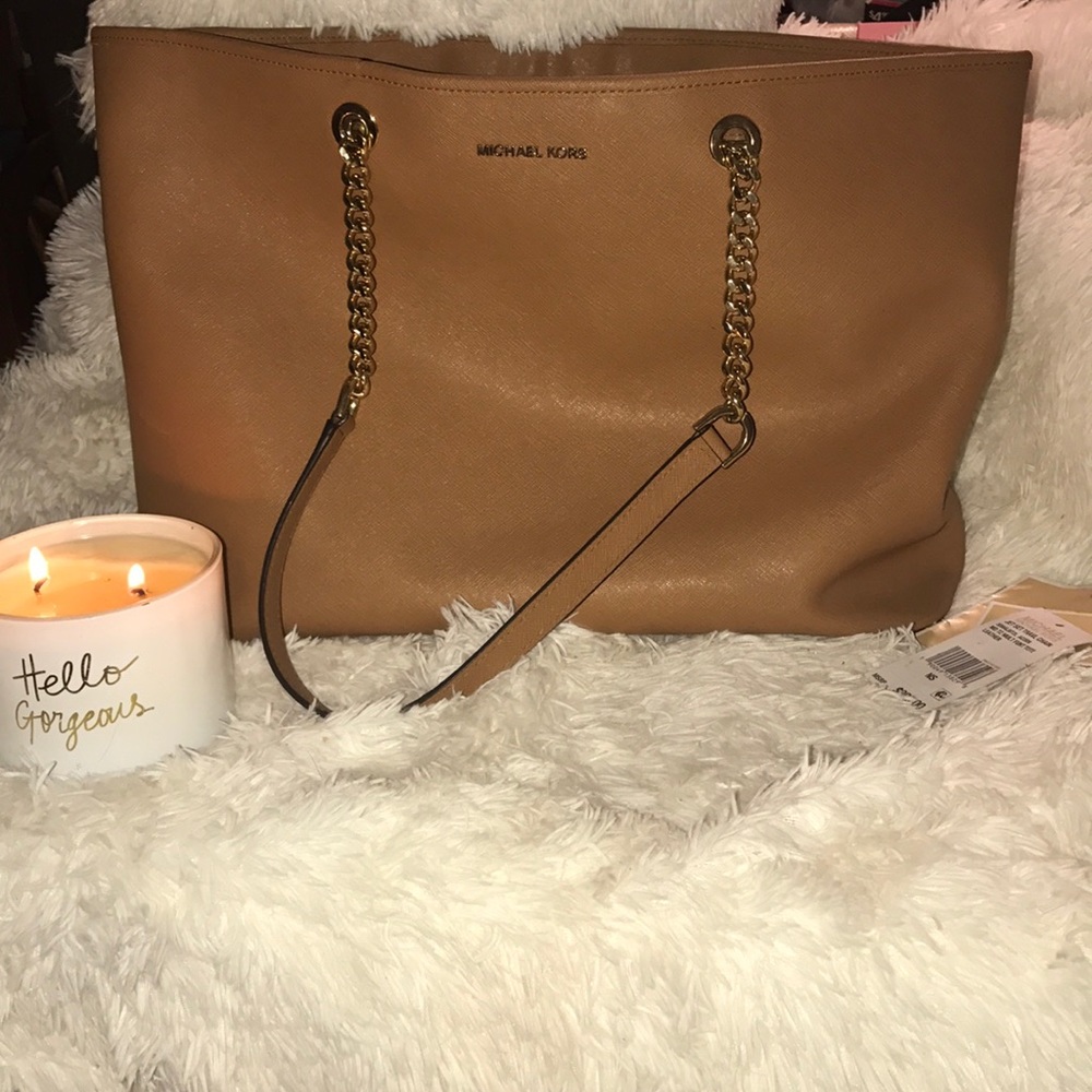 Used Large Honey shade Michael Kors chain tote.